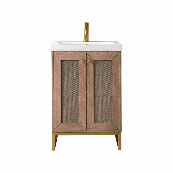 James Martin Vanities Chianti 24in Single Vanity, Whitewashed Walnut, Radiant Gold, w/ White Glossy Composite Stone Top E303V24WWRGDWG